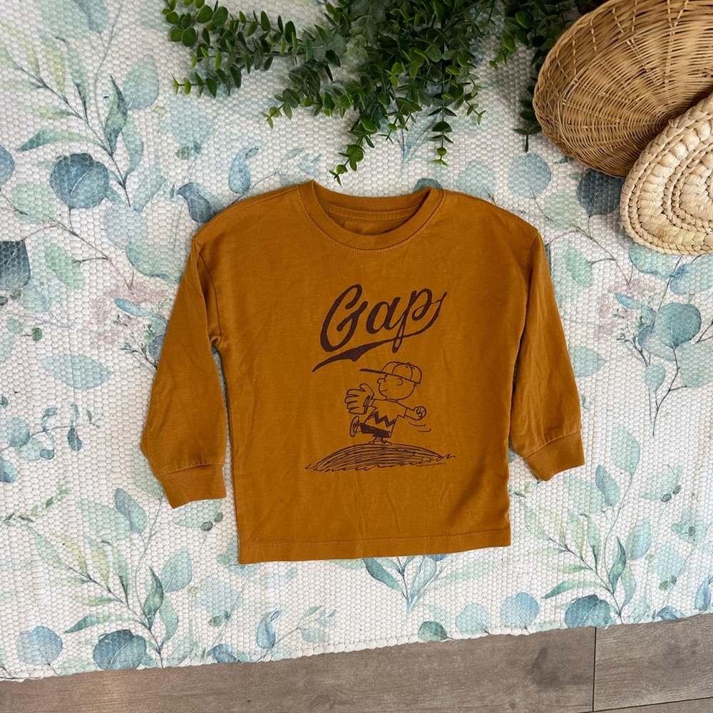 GAP X Peanuts Charlie Brown Graphic Long Sleeve Shirt Baseball Size 2T Boy HTF - Picture 5 of 14